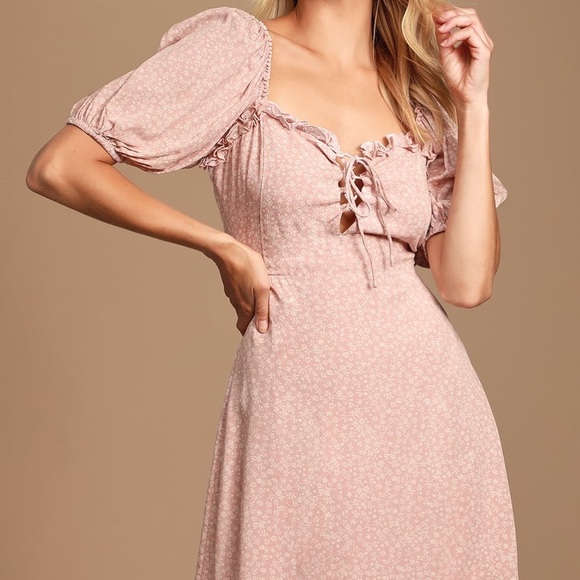 Lulu’s Blush Pink Floral Print Lace-Up Dress - Picture 2 of 10